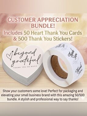 50 Thank You Cards & 500 Stickers Bundle